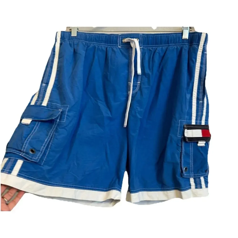 90s Tommy Hilifger Swim Trunks XL Cargo Shorts Nylon Big Pockets Y2K Preppy VTG
